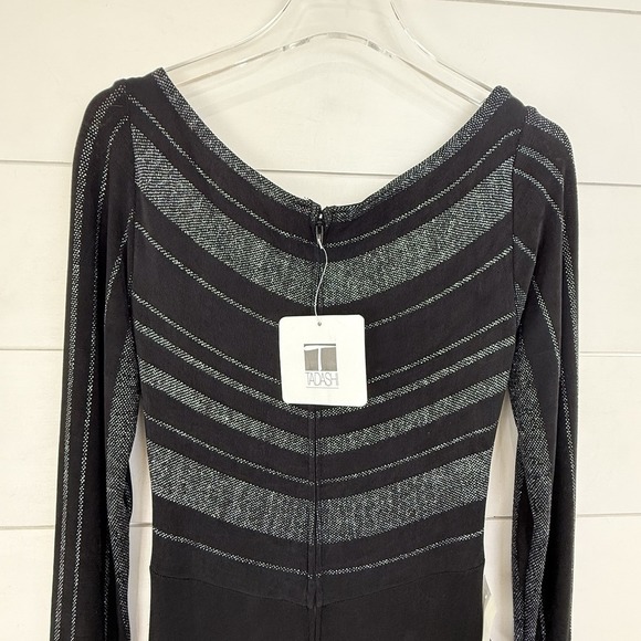 NEW VTG TADASHI Shoji Jersey Maxi Dress Evening Gown Metallic Silver Women Large - Picture 10 of 14